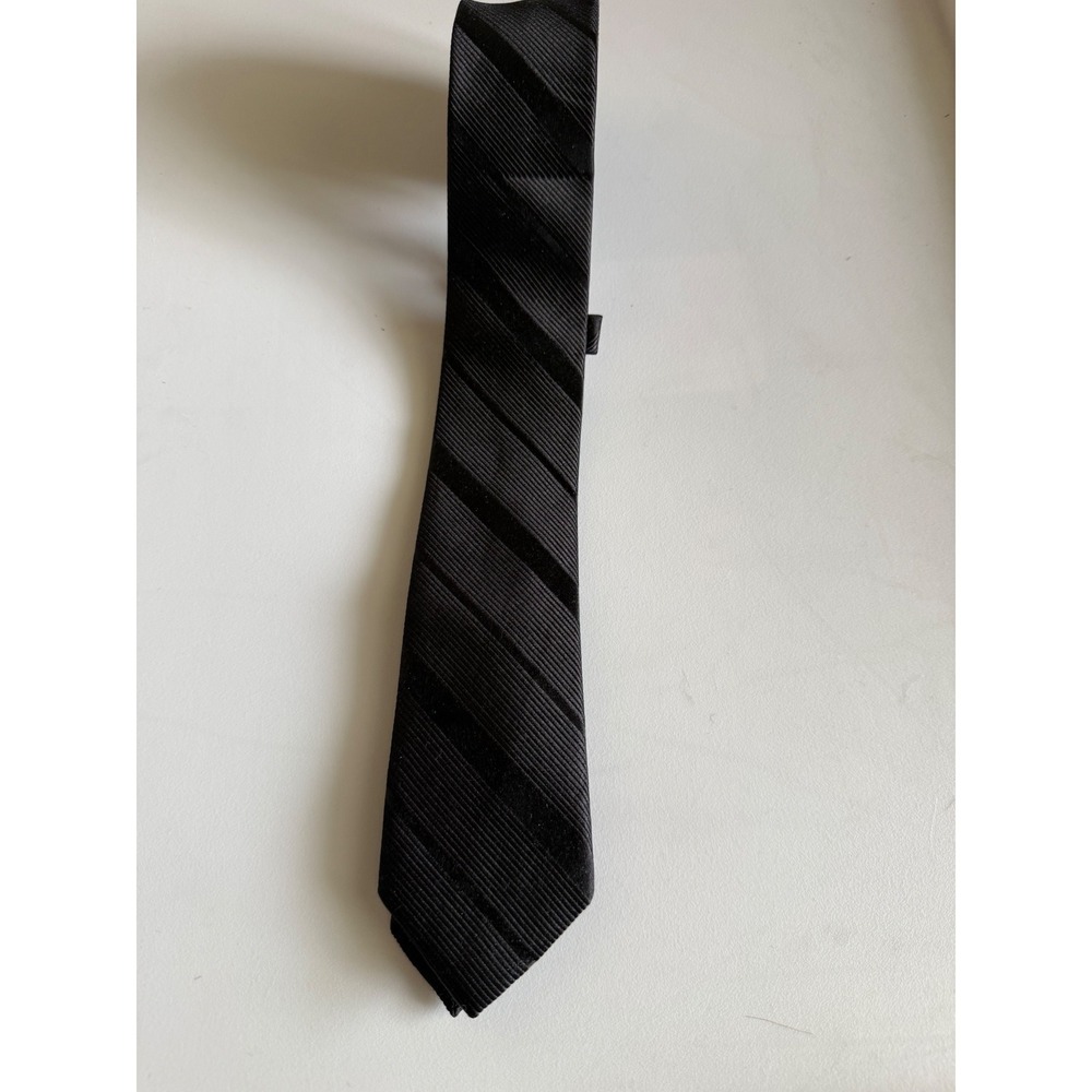 Express Mens Black Silk Diagonal Stripe Velvet Ribbed Necktie Formal Tie